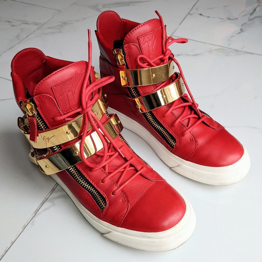 GIUSEPPE ZANOTTI Double-Buckle London Sneakers in Red